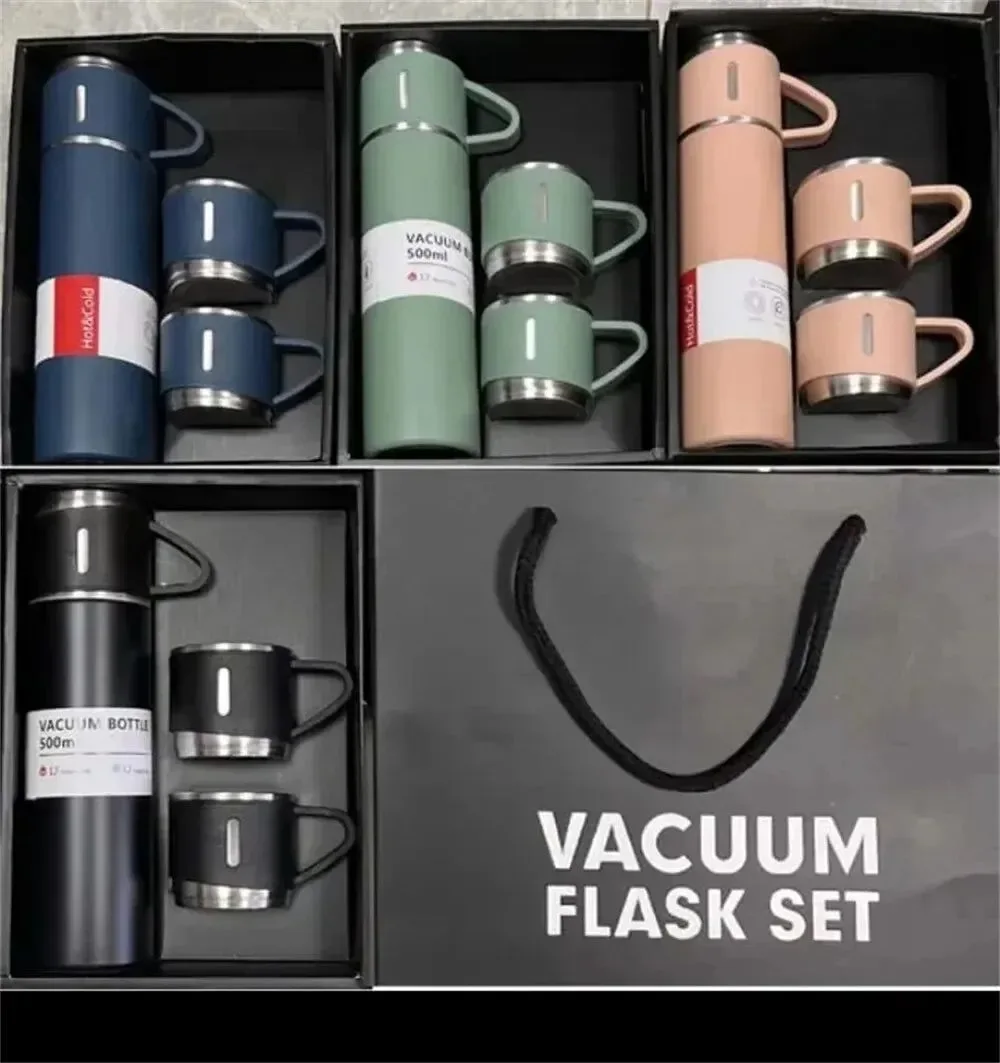 Functional 3Pcs Set Double-layer 304 Stainless Steel Insulated Cup Set – Portable Water Bottle with Three Lids Suitable for Outdoor Camping Trusted