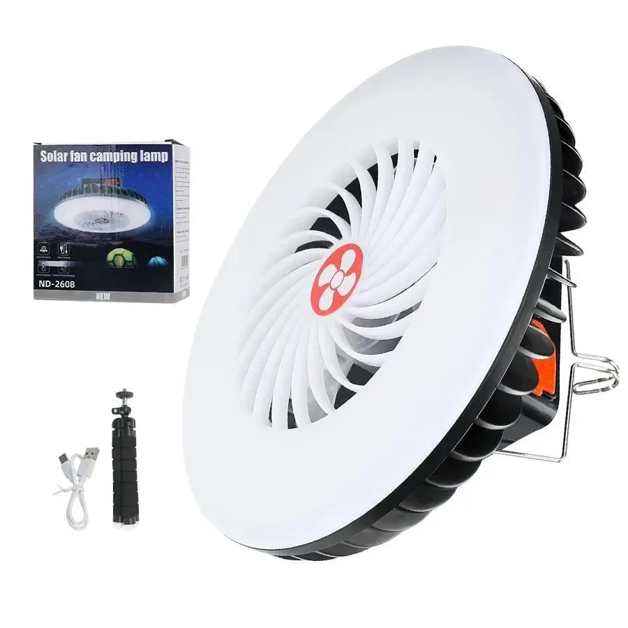 Secure Multifunctional Camping Tool – TYPE-C Solar Powered Charging LED Camping Light Fan Certified