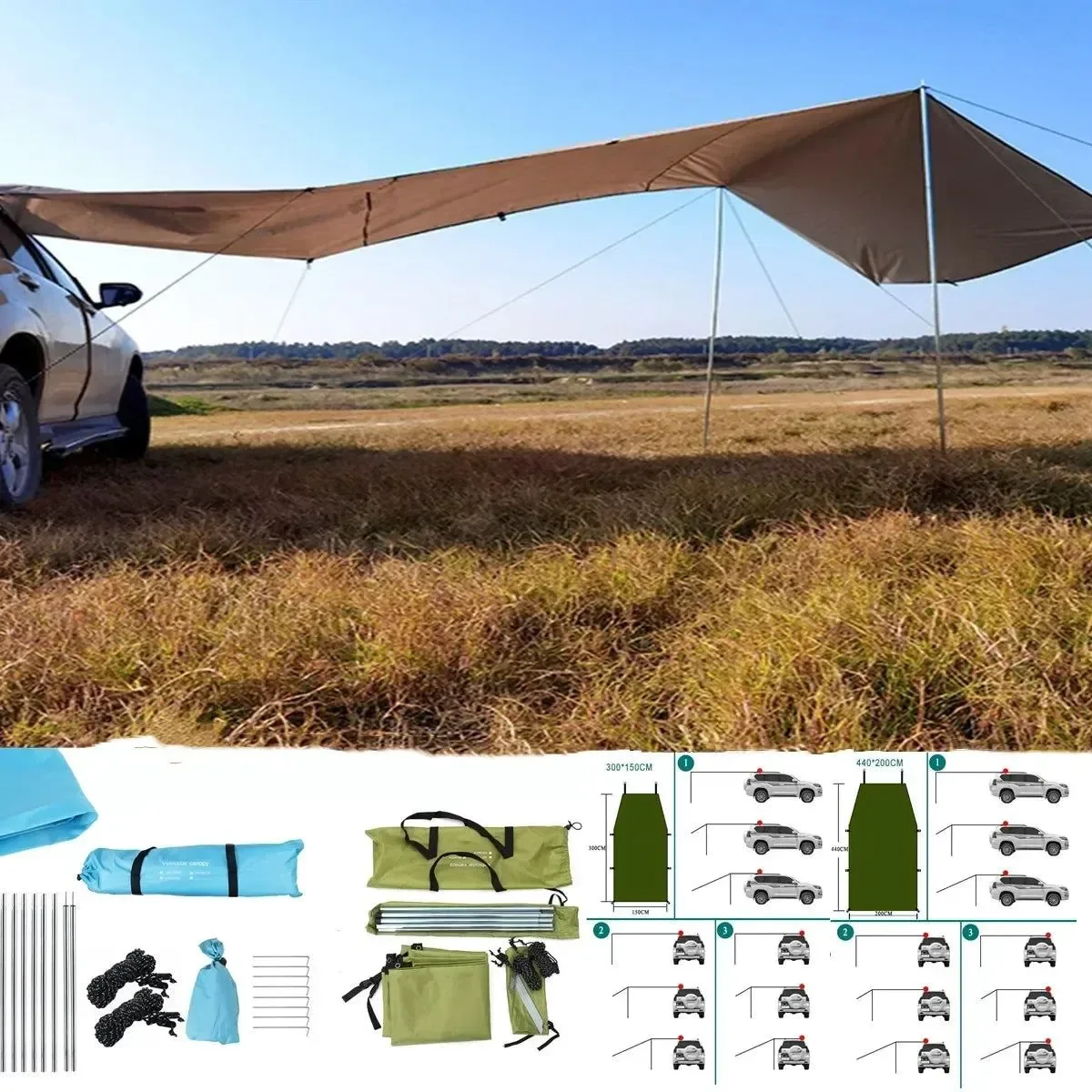 Genuine Portable Car Shelter Shade – Camping Side Car Roof Top Tent Anti-UV Sunshade Waterproof Awning Parasol Rain Canopy for SUV Jeep Sustainable