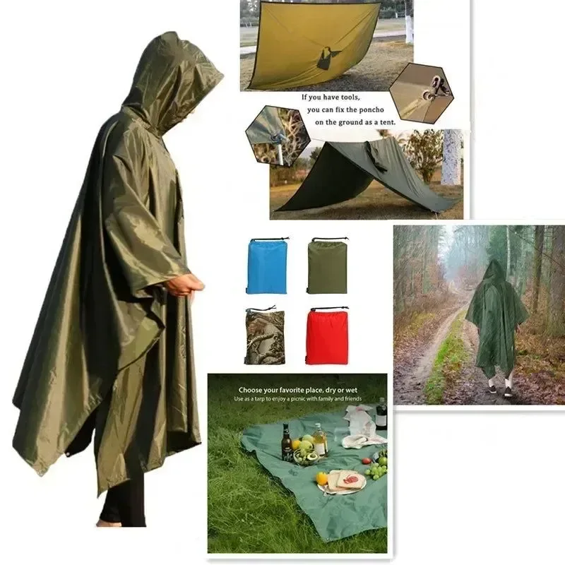 Easy-to-Use 3-in-1 Military-Style Waterproof Raincoat for Men and Women – Poncho Awning Picnic Mat Premium Material