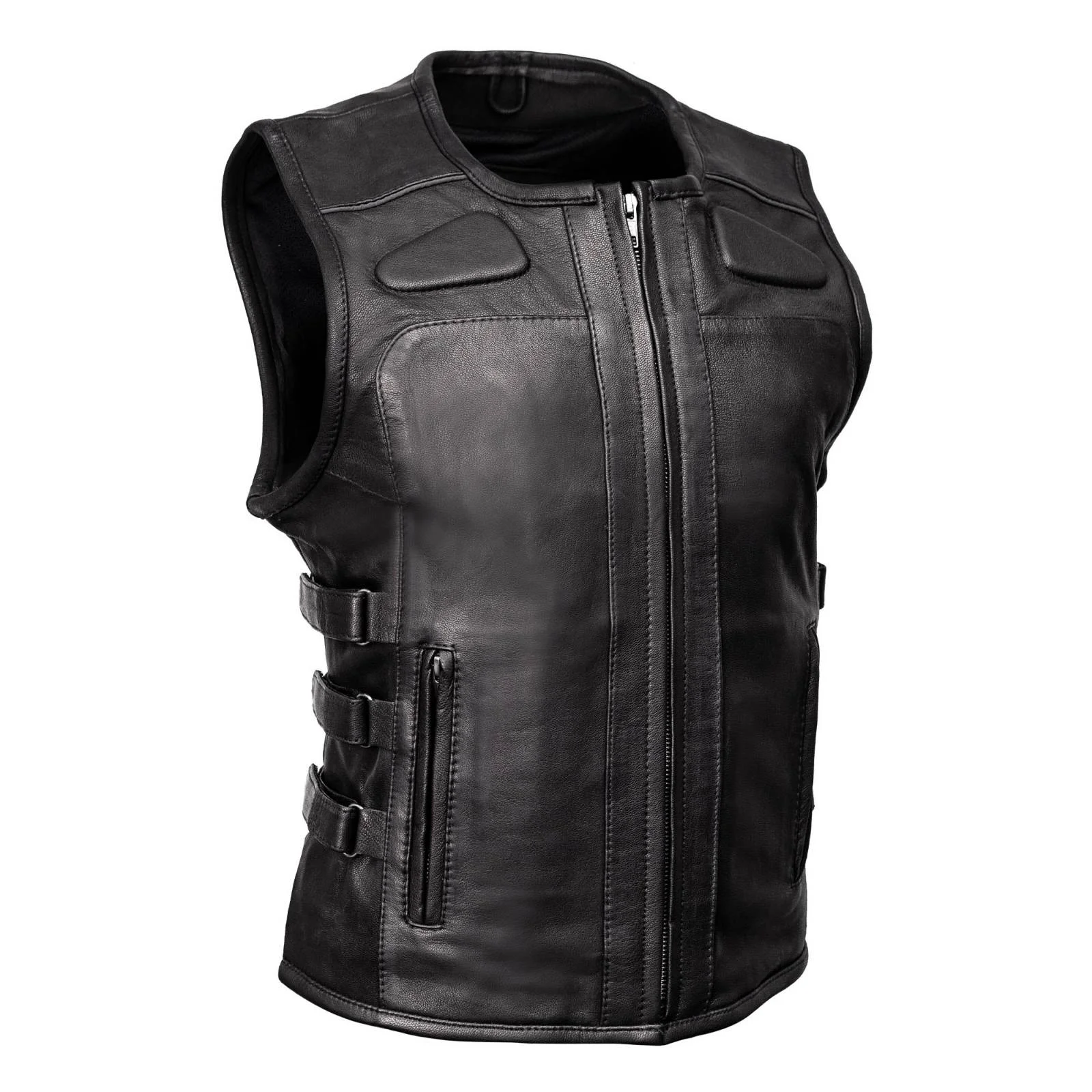 Durable MMCC Women’s Gixxer Black Leather Motorcycle Vest – MMC40003 Lightweight
