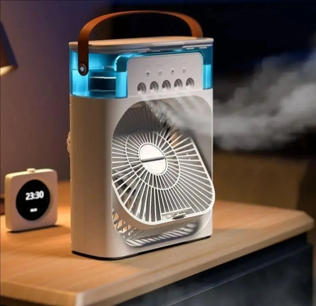 Premium 3-in-1 Portable Air Cooler with LED Lights – USB-Powered Desktop Fan Humidifier Night Light Safe