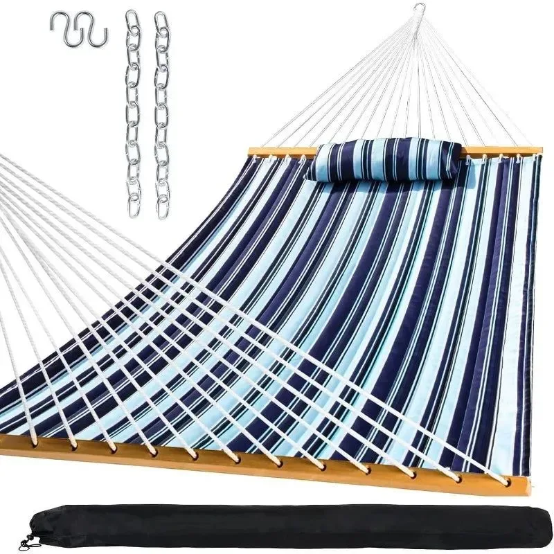 Comfortable Quilted Outdoor Hammock with Spreader Bars Detachable Pillow Chains – Patio Backyard Poolside Relaxation High-Grade