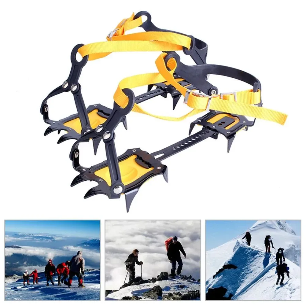 Fashionable 1 Pair Heavy-Duty Ice Crampons – 10-Tooth Stainless Steel Snow Grips with Adjustable Nylon Straps Carry Bag for Hiking Climbing Fishing Long-Lasting