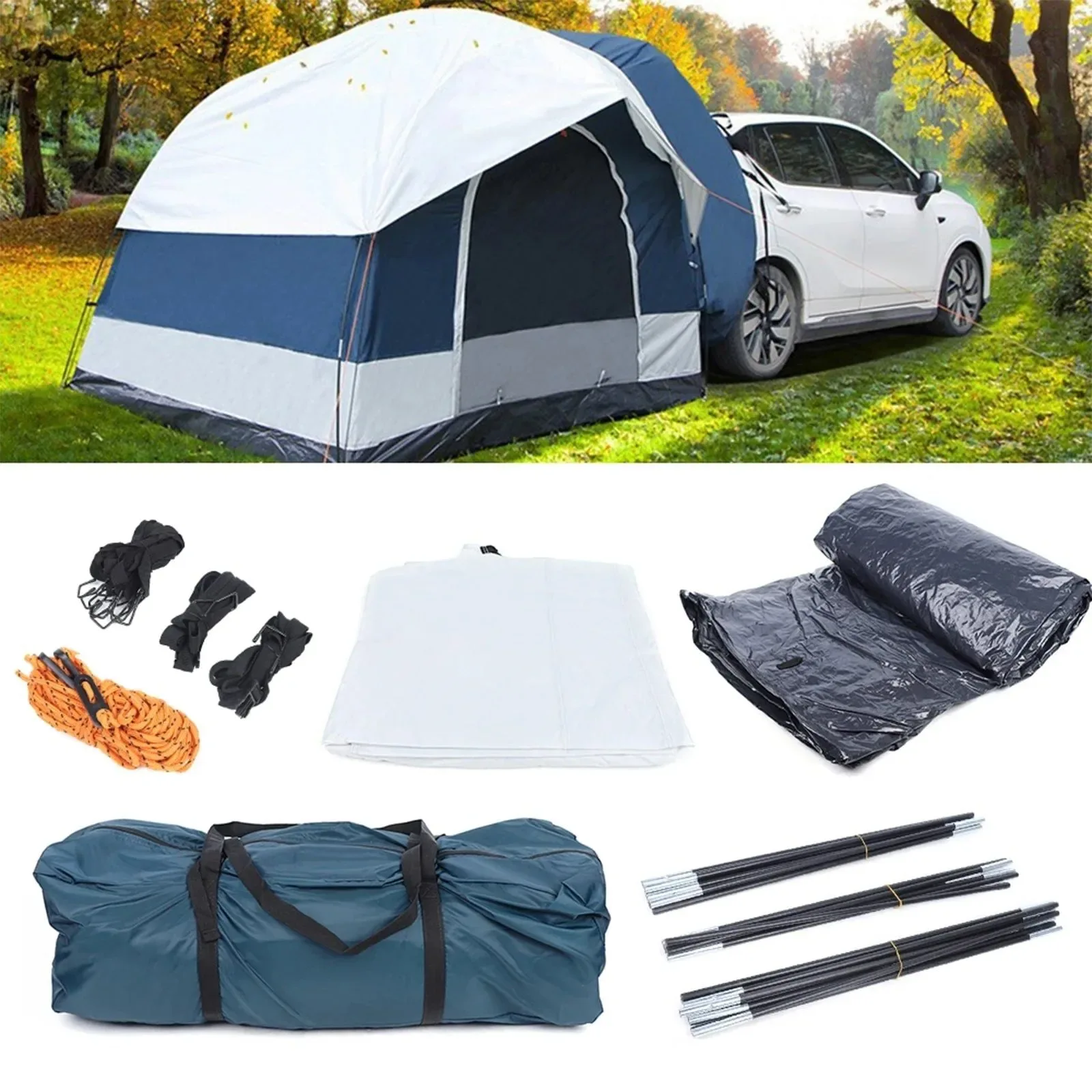 Trendy 4-Person SUV Car Tent – Universal Tailgate Shelter with Sunshade Mosquito Net for Camping Lightweight