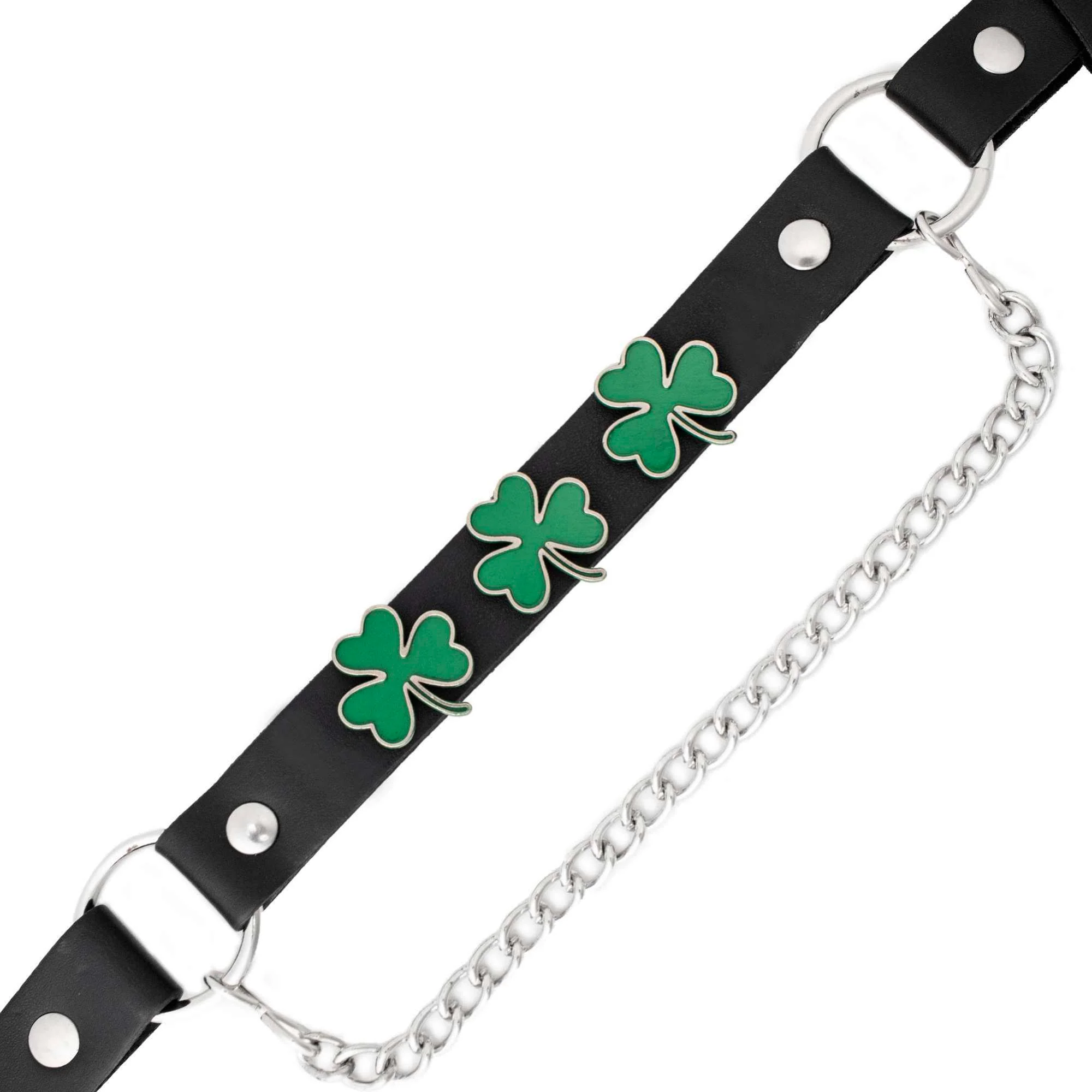 Functional Milwaukee Leather Silver Four‑Leaf Clover Emblem Boot Chain with Adjustable Strap – MLA3014 Pure