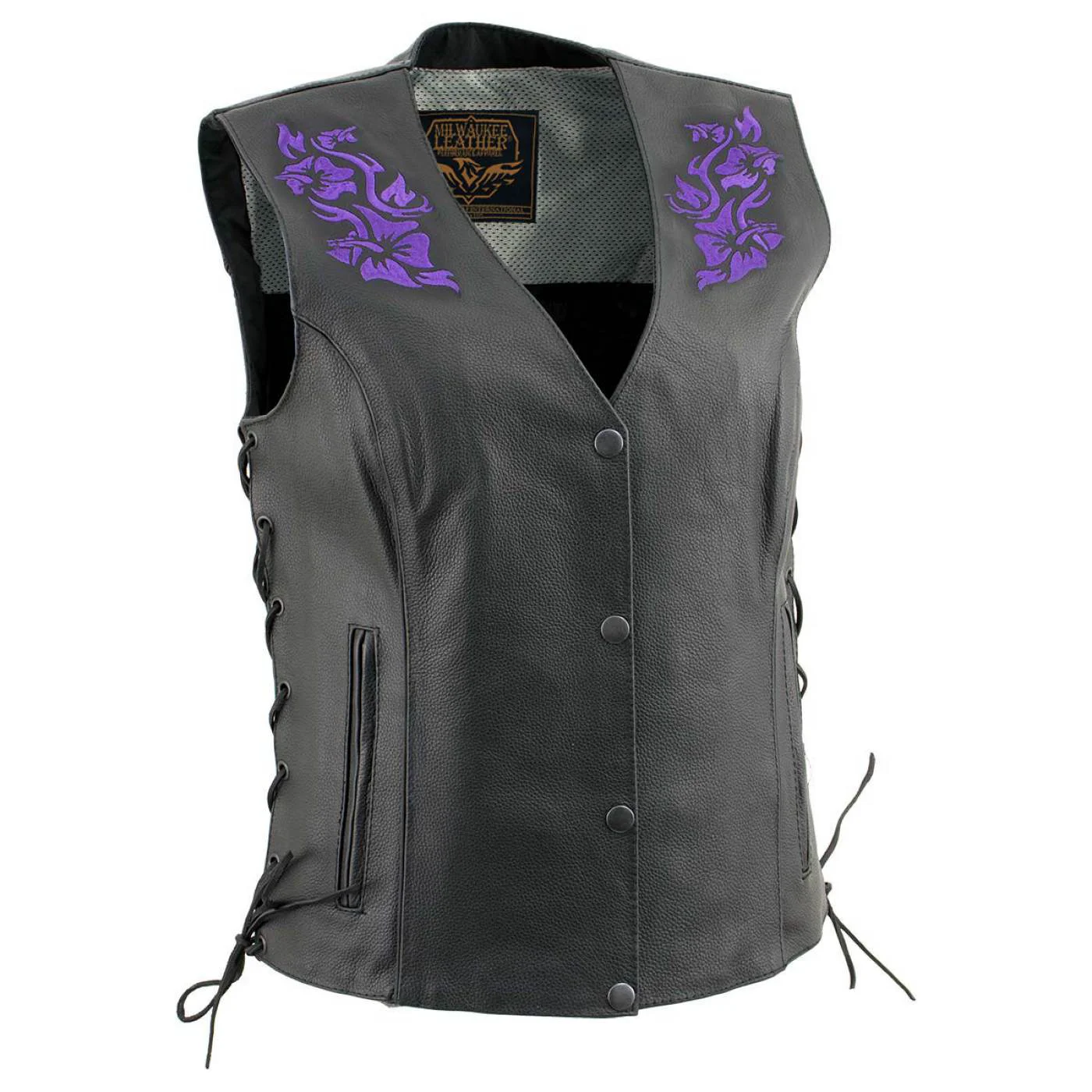 High-End Milwaukee Leather Women’s Gemma Black Purple Leather Motorcycle Vest with Side Laces – LKL4717 Next-Generation