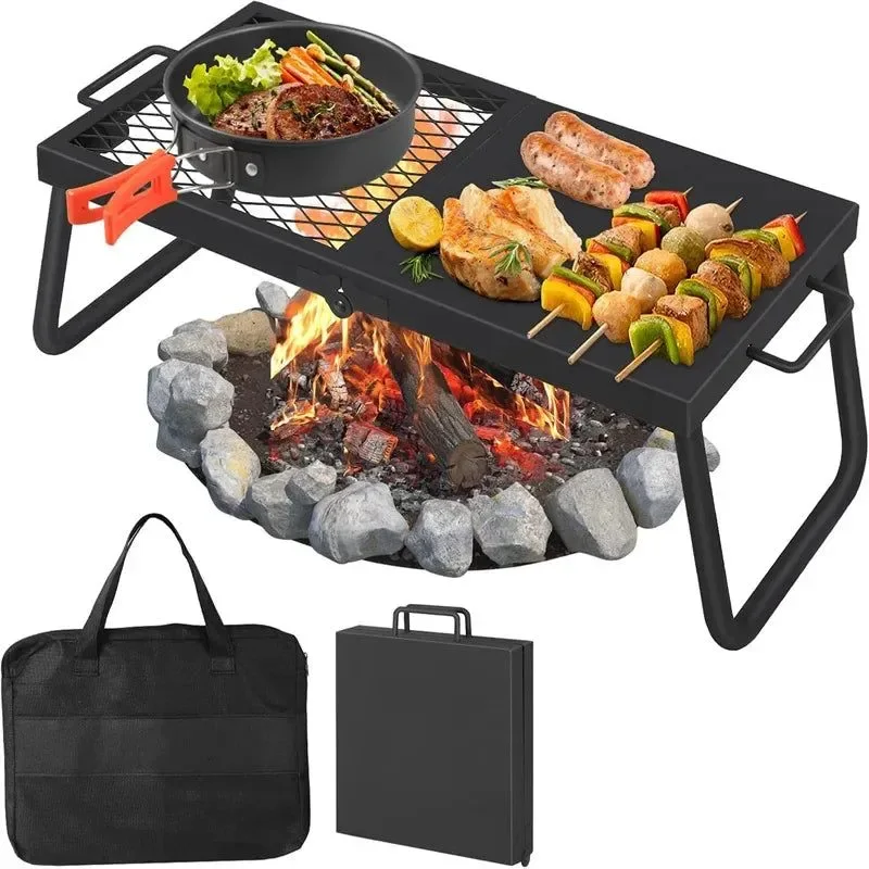 Official Heavy-Duty Folding Campfire Grill – Portable Steel Mesh Cooking Grate for Fire Pits Trendy