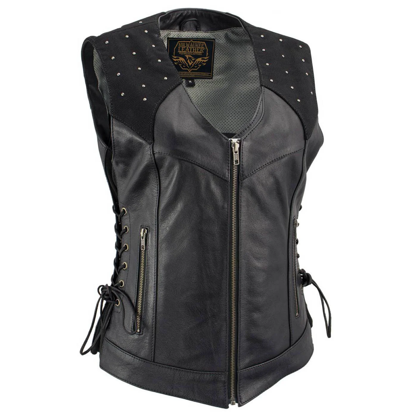 First-Class Milwaukee Leather Women’s Winged Black Studded Leather Motorcycle Vest with Reflective Wings – LKL4715 Official