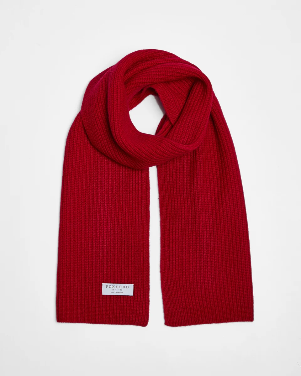 Soft Foxford Red Ribbed Cashmere Scarf Pure