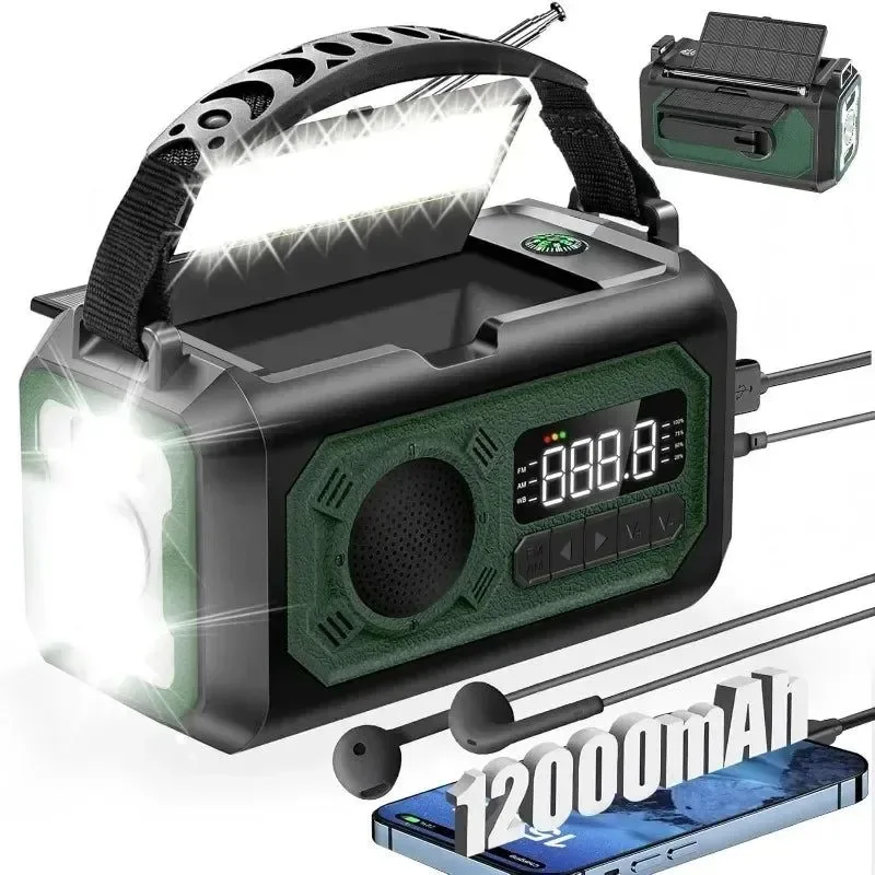Original Design 12000mAh Solar Emergency Radio – AM FM Weather Alert Hand Crank Power Bank SOS Alarm Reading Lamp for Camping Hiking Survival Responsible