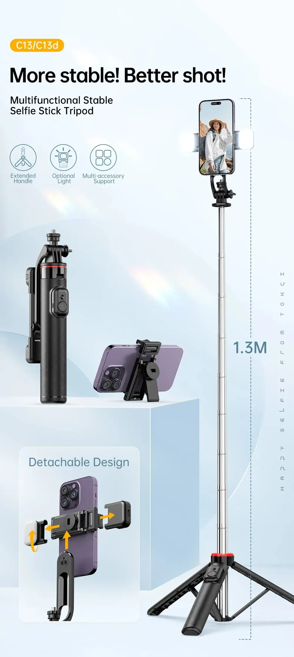Smart Portable Selfie Stick Tripod with Bluetooth Remote 360° Phone Holder Versatile