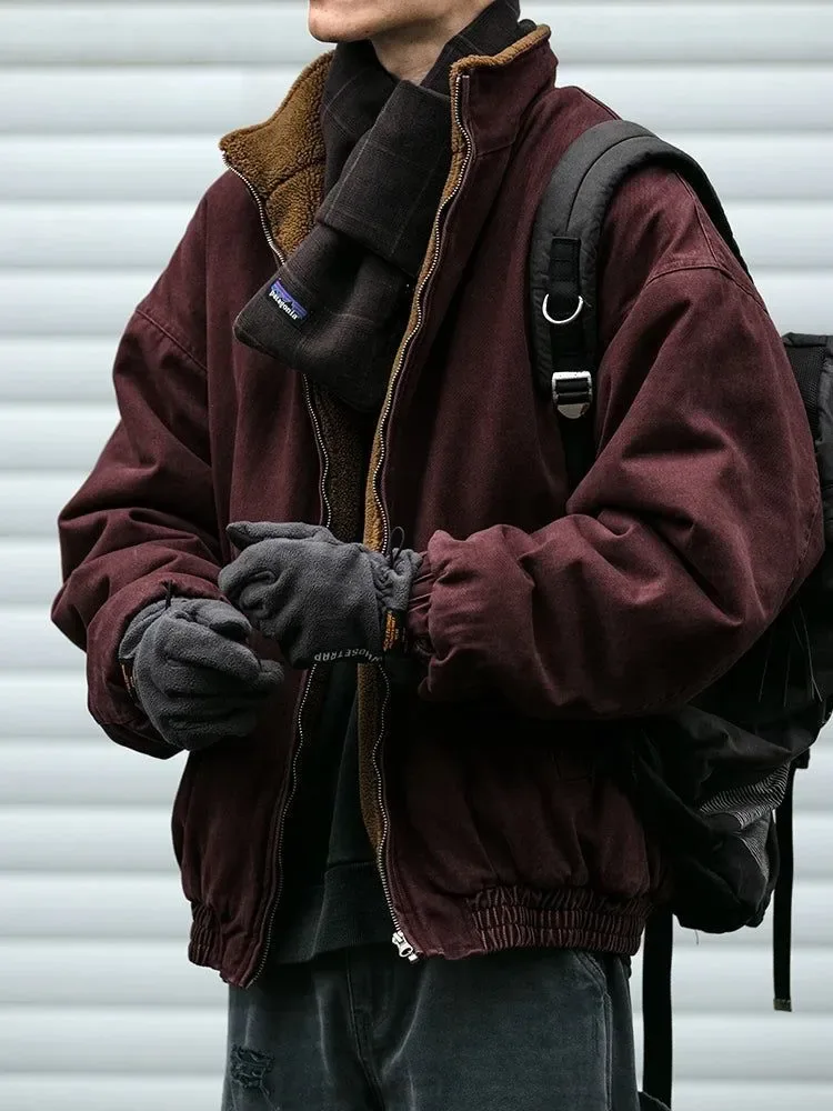 Reusable Vintage Polar Fleece Jacket Men’s Winter Thick Loose Fit Streetwear Warm Coat User-Friendly