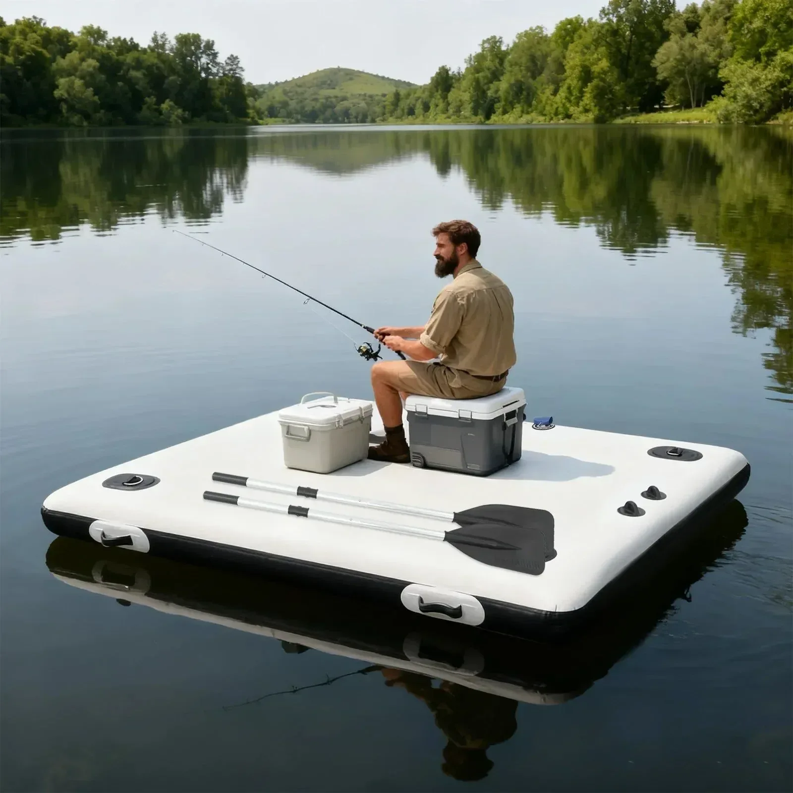 Recyclable Inflatable Floating Platform 400kg Capacity Portable Pontoon for Fishing Yoga Water Activities Solid