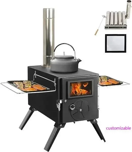 World-Class Portable Cast Iron Tent Stove with Jack Chimney – Wood Burning Heater for Camping Ice Fishing Fashionable