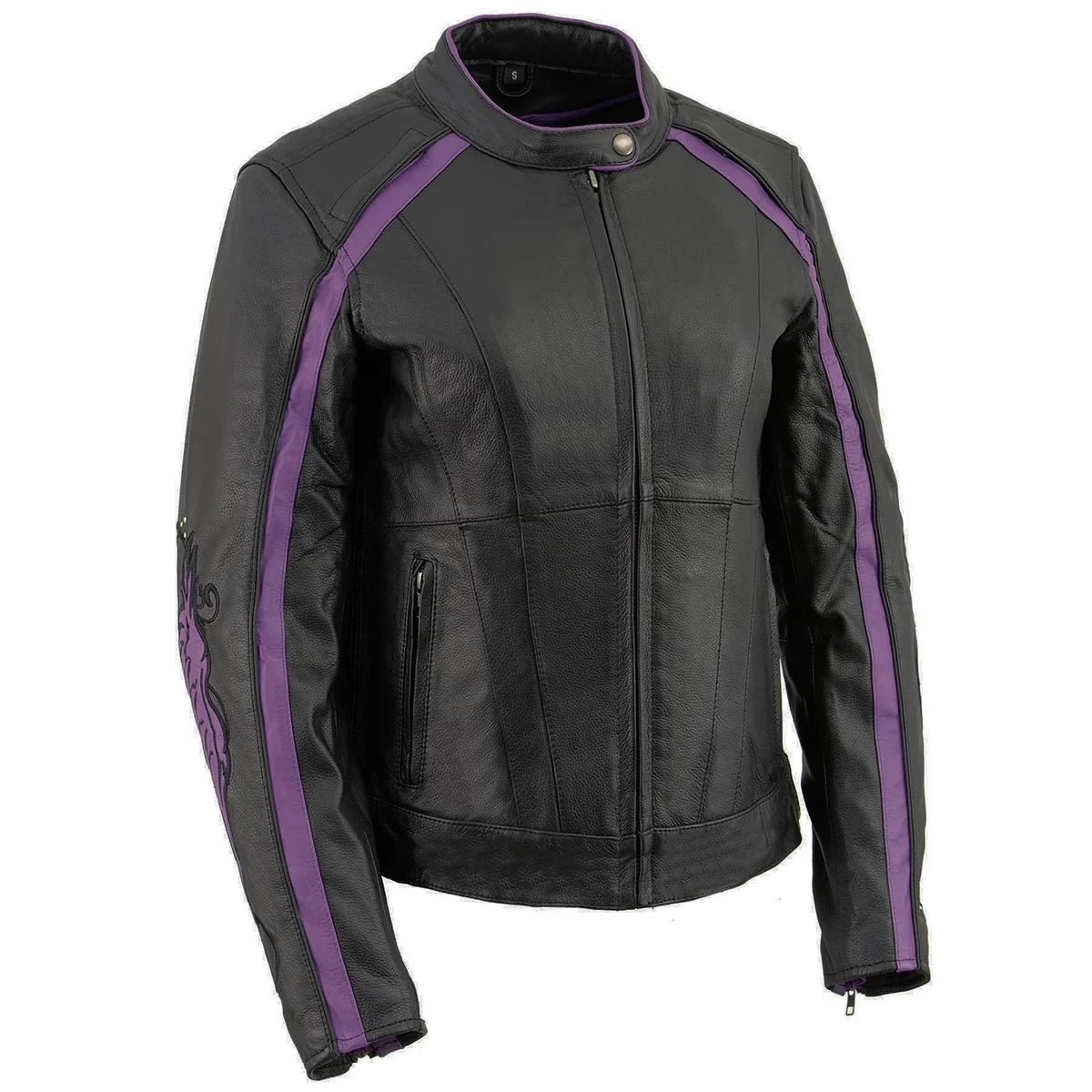 Breathable Milwaukee Leather X1952 Women’s Black and Purple Embroidered and Stud Design Jacket Prestigious