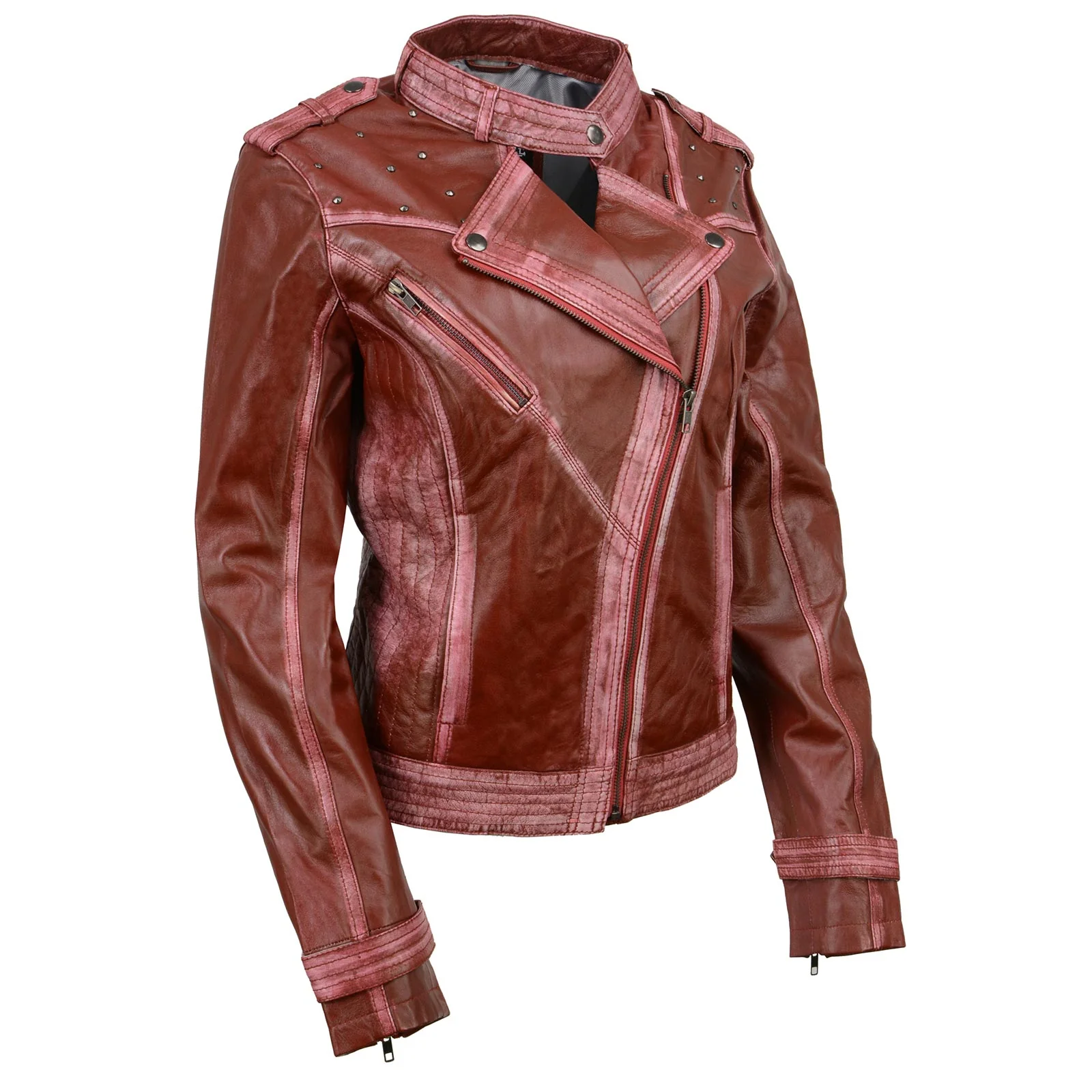 Powerful Milwaukee Leather SFL2840 Women’s Maiden Maroon Premium Sheepskin Motorcycle Fashion Leather Jacket with Studs Detailed