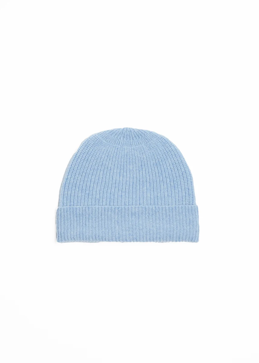 Premium Foxford Blue Ribbed Cashmere Beanie User-Friendly