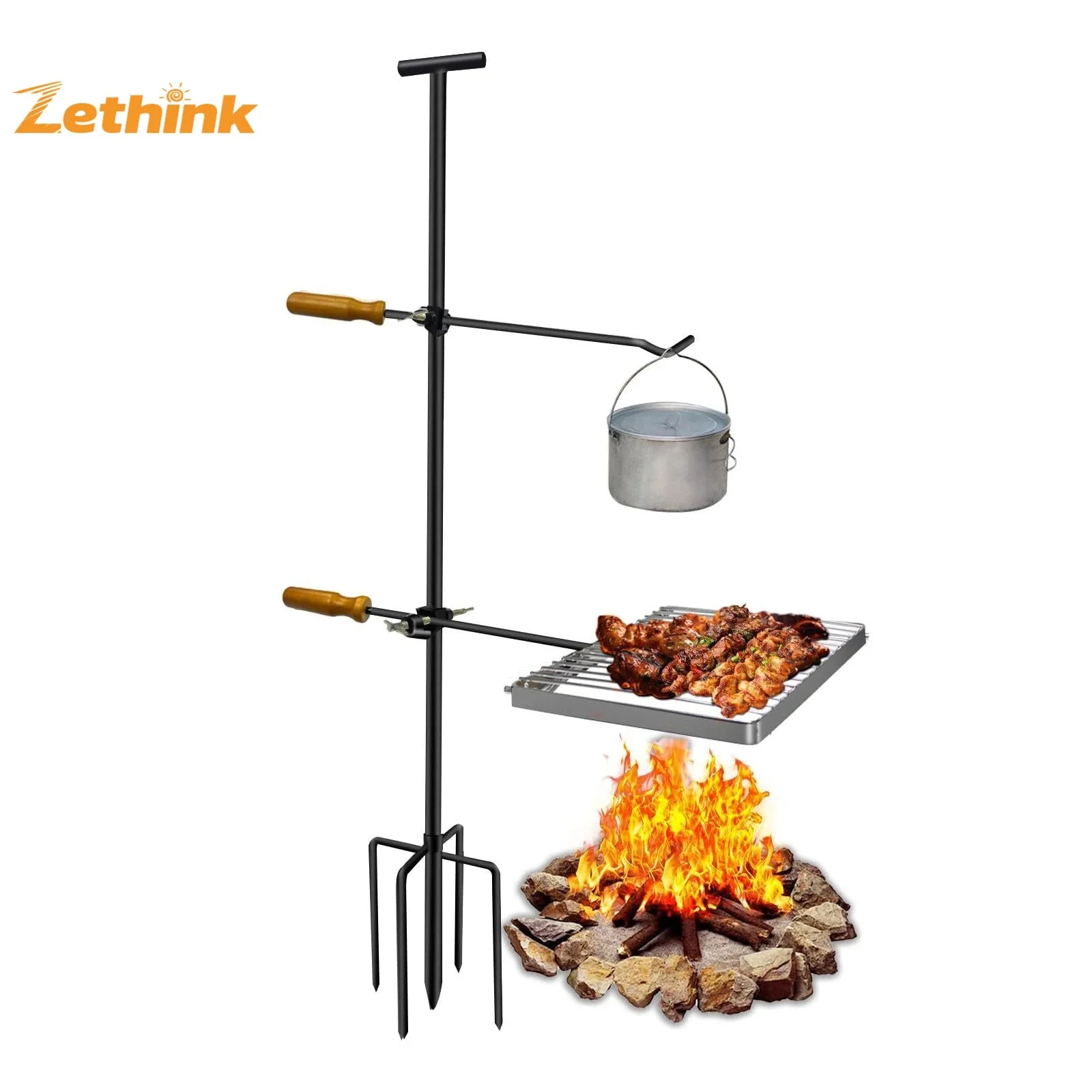 Recyclable Zethink Folding Bonfire Stand Stainless Steel Grill – Ground-Insert Campfire Firewood Stand 111cm Charcoal Wood Fuel Outdoor Responsible