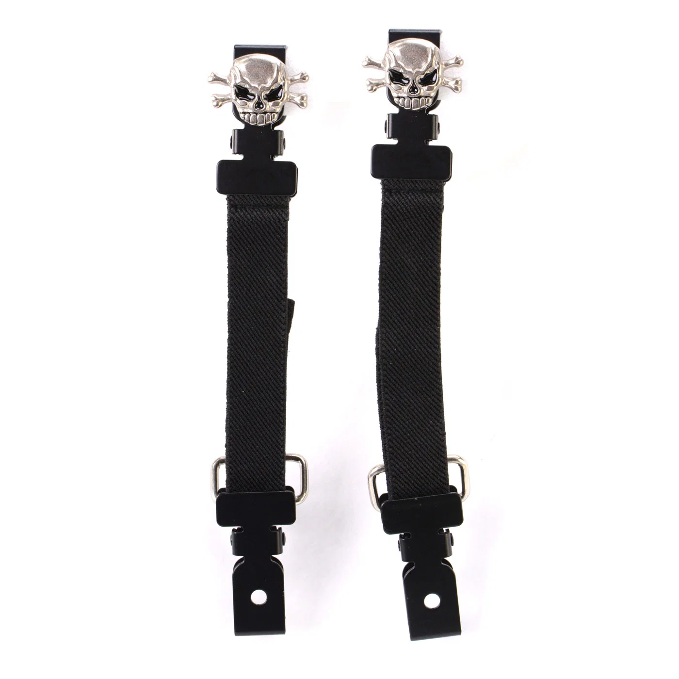 Original Design Milwaukee Leather MLA4009 Motorcycle Biker Skull and Bones Emblem Elastic Bungee Clips for Chaps or Pants Set of 2 Consistent
