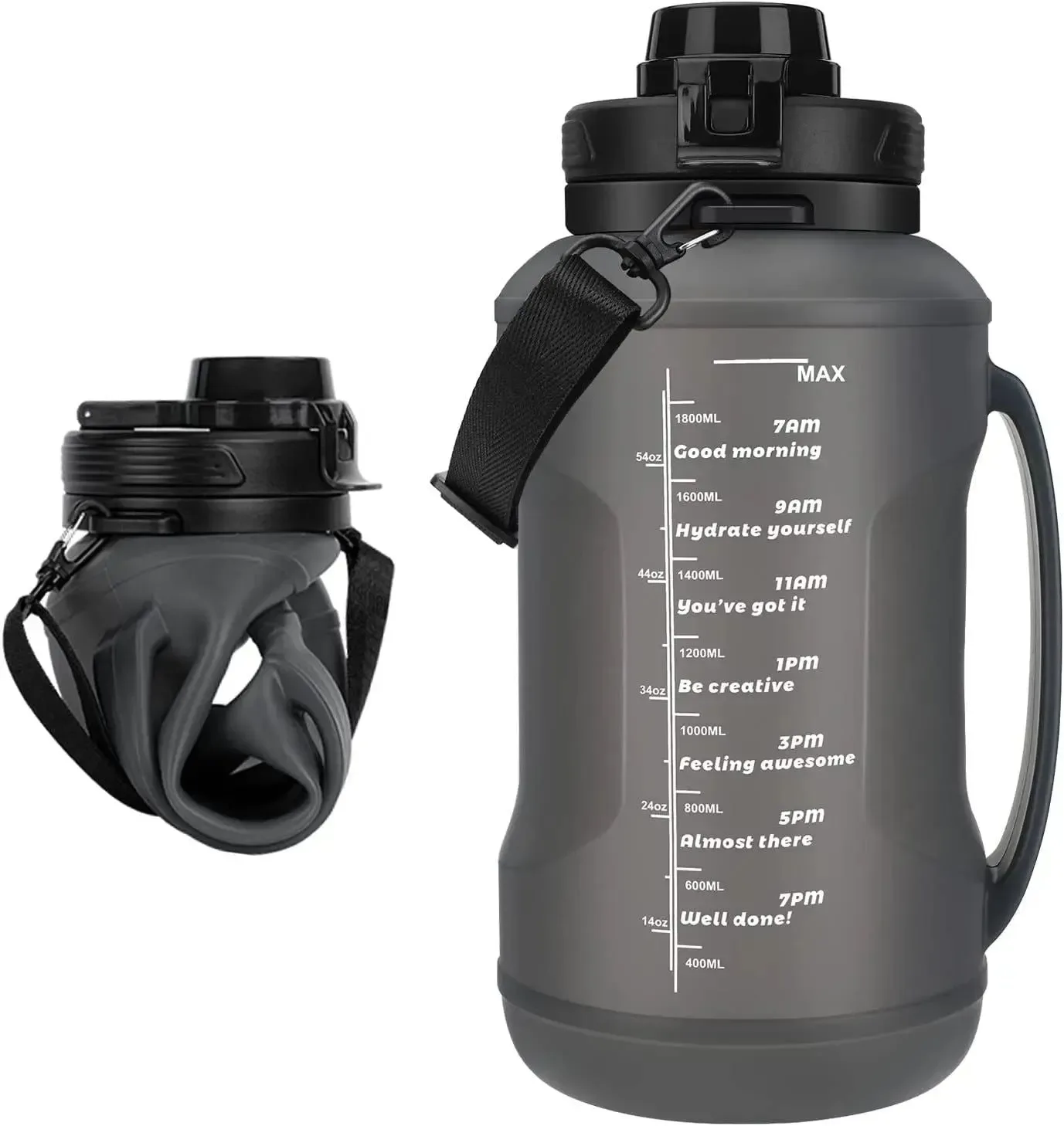 Natural Botella de agua plegable de silicona de 2 l con pajita gran capacidad y diseño portátil. Excellent