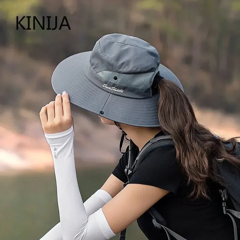Soft Sombrero de pescador con cola de caballo para mujer elegante y funcional gorra para el sol al aire libre Durable