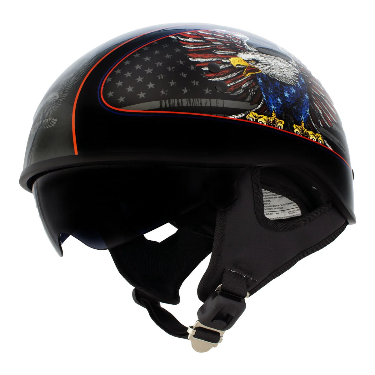 Easy-to-Use Hot Leathers HLD1037 Gloss Black Up Wing Eagle USA Advanced DOT Unisex Half Helmet w Drop Down Visor Trusted