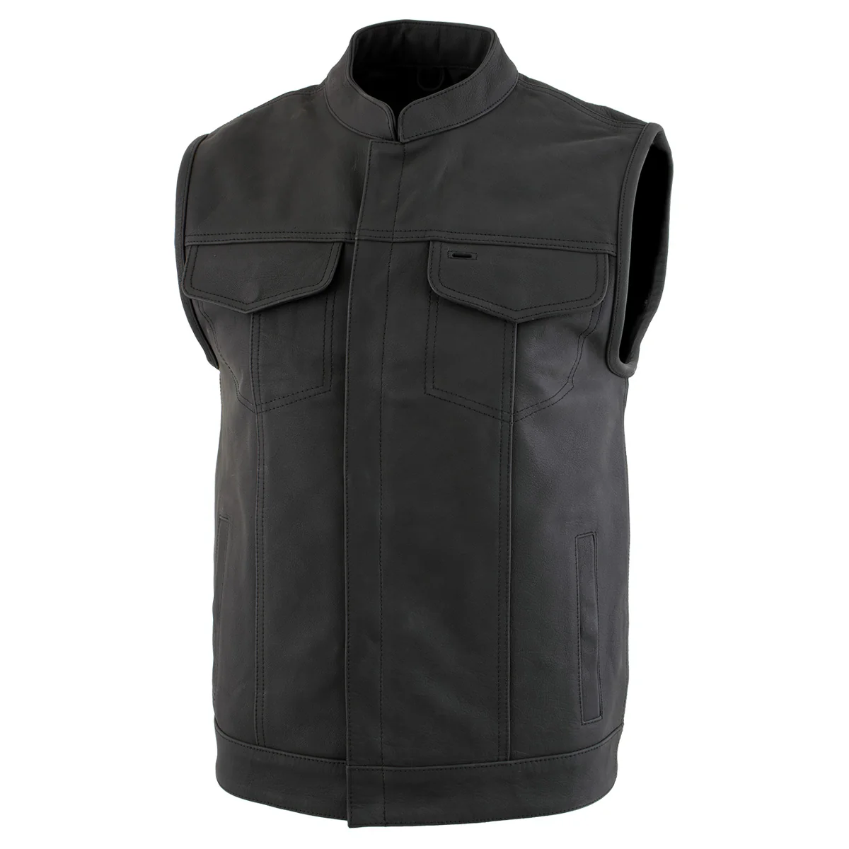 Green Milwaukee Leather Men’s Barrage Flat Black Leather Motorcycle Club Style Vest – LKM3790 Verified