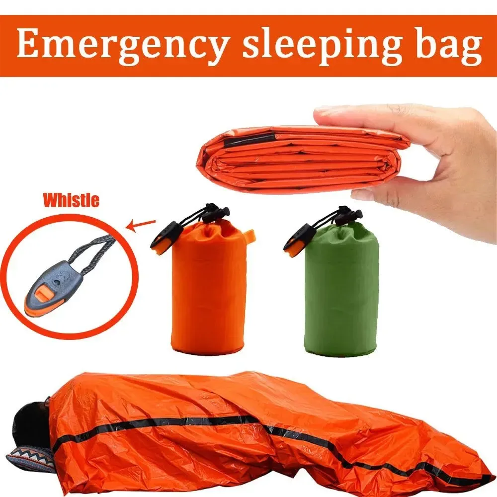 Next-Generation Saco de dormir portátil impermeable para emergencias saco térmico botiquín de primeros auxilios y manta de Mylar para acampar al aire libre. Saco de dormir portátil impermeable para emergencias supervivencia equipo de acampada EDC para exteriores saco térmico botiquín de primeros auxilios manta de Mylar High-Performance