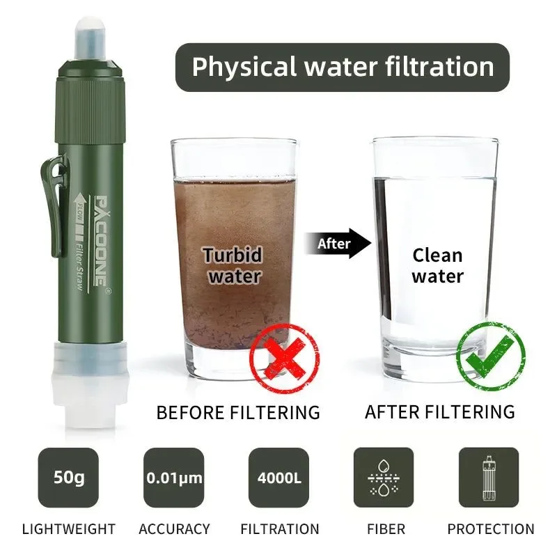 Premium Mini filtro de agua purificador para camping con pajita y bolsa de fibra de carbono TUP Luxury