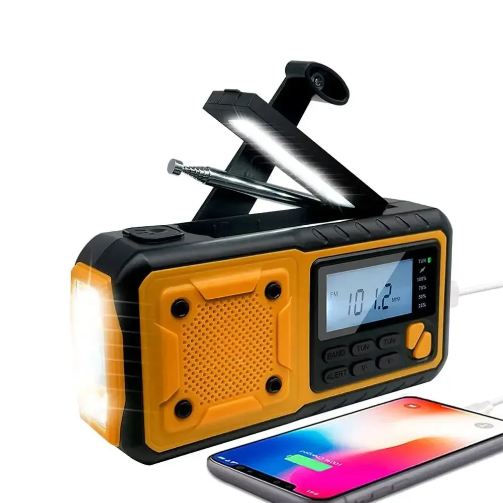 Excellent Linterna LED de emergencia multifuncional con manivela solar carga USB radio FM AM y SW 4000 mAh de potencia para camping. PRESUPUESTO Acerca de este artículo Refined