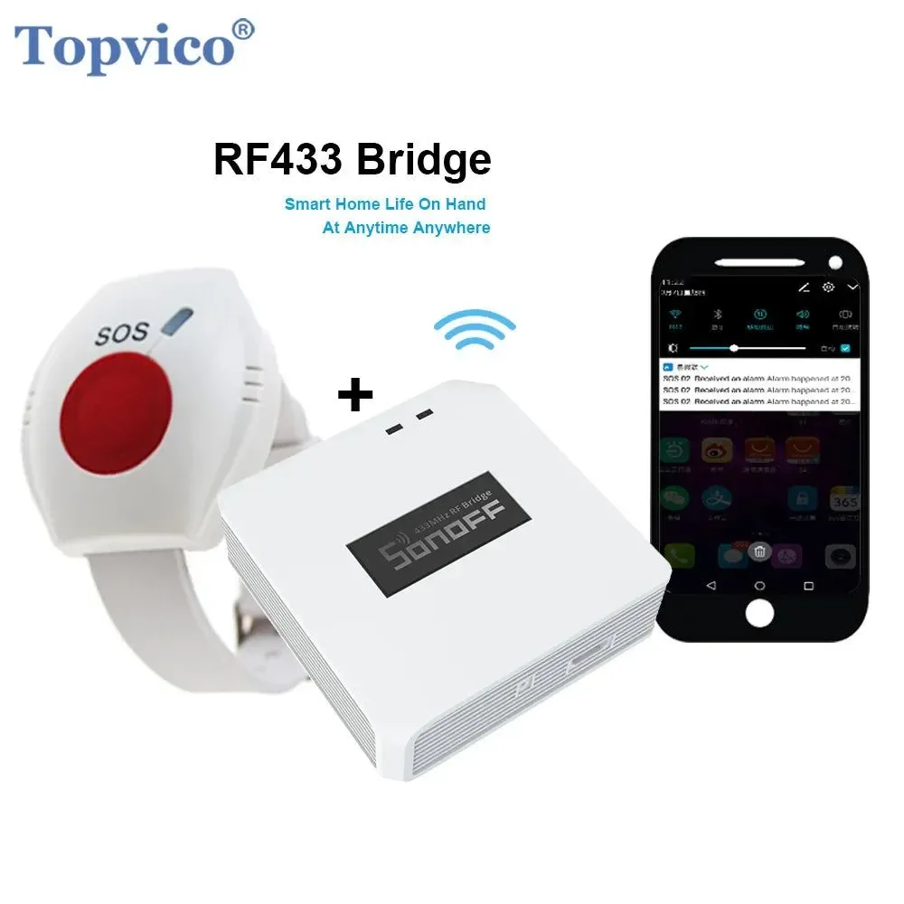 Expertly Made Botón SOS WIFI para personas mayores – RF 433 MHz Botón de pánico Alarma de emergencia Pulsera reloj inalámbrico con integración de aplicación para smartphone Professional