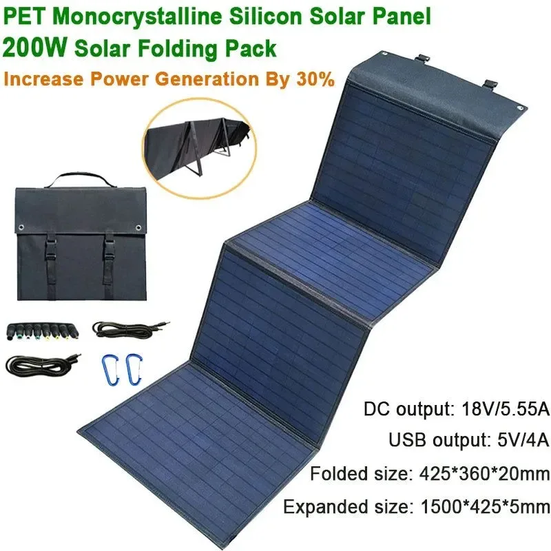 Artisan Bolsa plegable con panel solar de 200 W y soporte cargador portátil con salida USB y CC para viajes y senderismo al aire libre. Effective