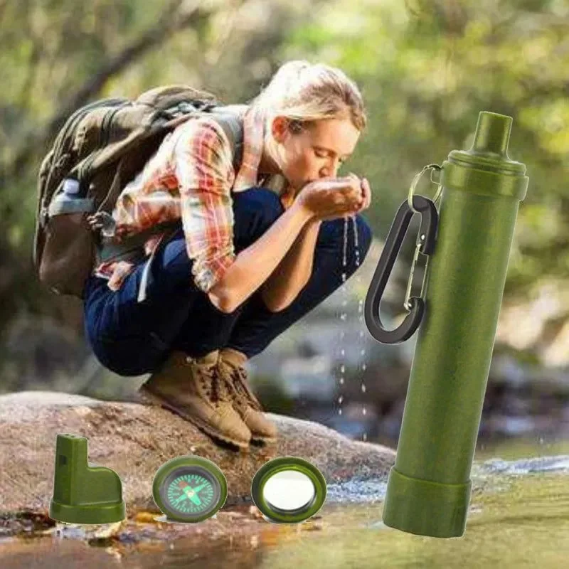 Secure Purificador de agua personal filtro de agua kit de supervivencia con silbato brújula y pajita para senderismo suministros de camping de seguridad y supervivencia. Filtro de agua personal para senderismo camping viajes preparación para emergencias filtro de agua kit de supervivencia para emergencias al aire libre torniquete Long-Lasting