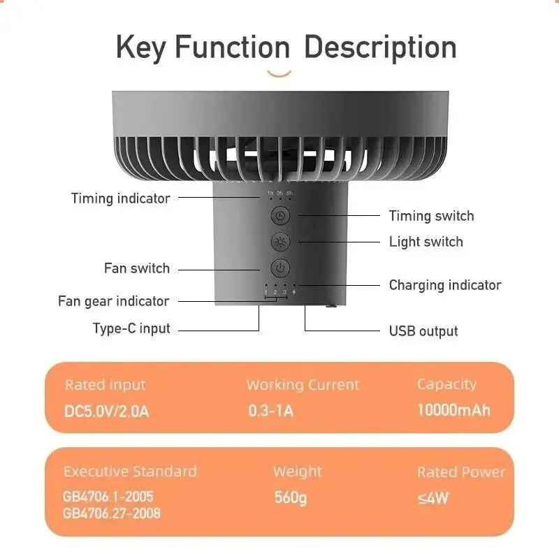Authentic Lámpara de tienda de campaña con ventilador de 20000 mAh ventilador de techo exterior recargable por USB con lámpara LED Lightweight