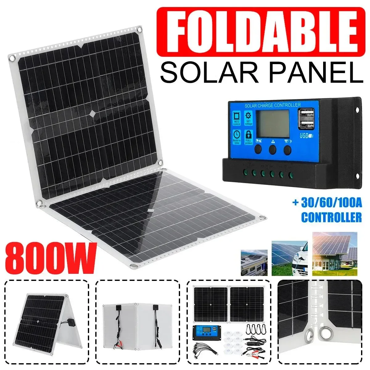 Efficient Panel solar de 800 W con doble salida USB CC Premium