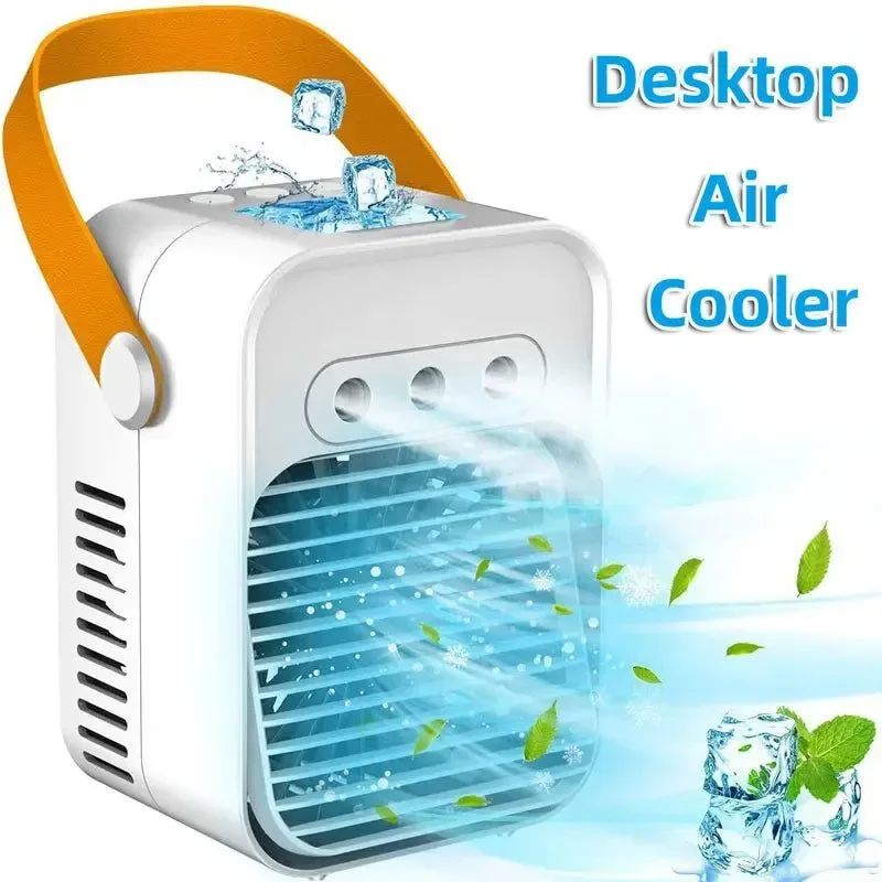 Eco-Friendly Mini enfriador de aire portátil recargable por USB con función de pulverización inalámbrico de escritorio para el hogar la habitación camping y exteriores. Flexible