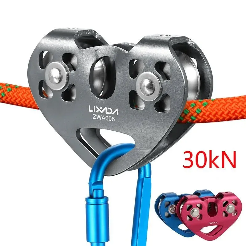 Secure Polea de escalada de alta resistencia de 30 kN carro de cable de aleación de aluminio con rodamiento de bolas para escalada en roca hielo espeleología y rescate. Clean