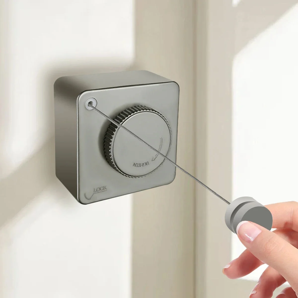 High-End Wall-Mounted Retractable Clothesline – 15.1 Ft Stainless Steel Rope Indoor Outdoor Use Non-Sagging Modern Gray Safe