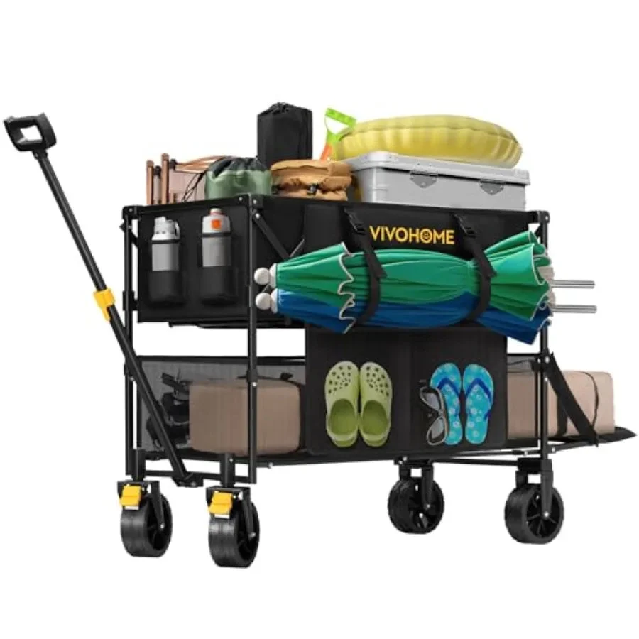 Professional 400L Double-Decker Collapsible Wagon – 500 lbs Heavy Duty Folding Cart Big Wheels 400L Double-Decker Collapsible Wagon – 500 lbs Heavy Duty Folding Cart with Big Wheels Reliable