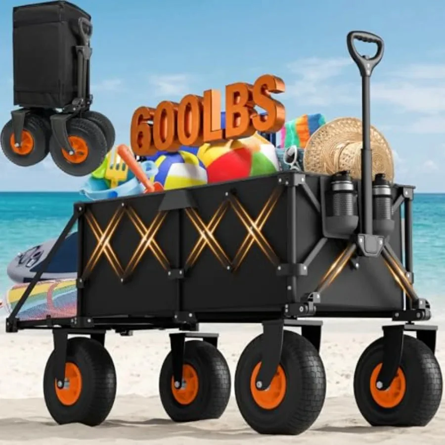 Crafted Heavy Duty Beach Wagon with Big Wheels – 10-Wheel All-Terrain Collapsible Cart Heavy Duty Beach Wagon with Big Wheels – 10-Wheel All-Terrain Collapsible Folding Cart Efficient