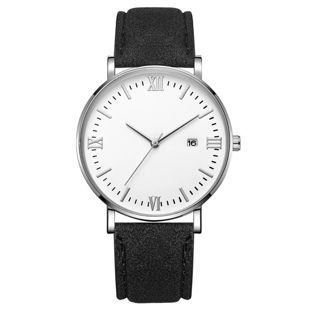 Exceptional Flavio Classic Elegant Watch with White Dial and Black Belt Flexible