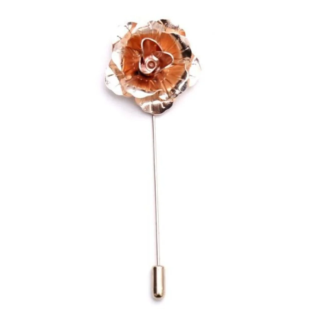 Crafted Metal Rose Flower Lapel Pin Solid