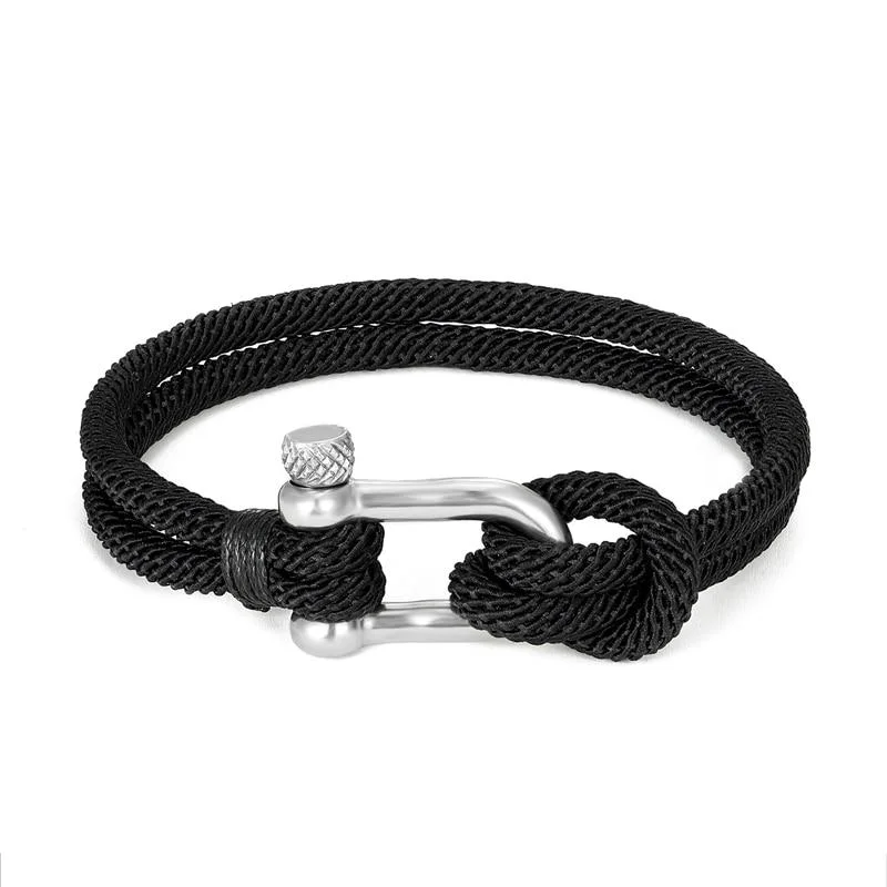 Practical Gordi Silver U-Shape Shackle Solid Rope Bracelet Official