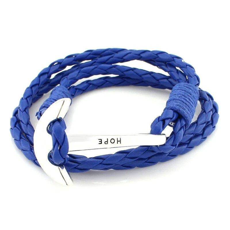 Versatile Hope Silver Anchor Leather Bracelet Pure