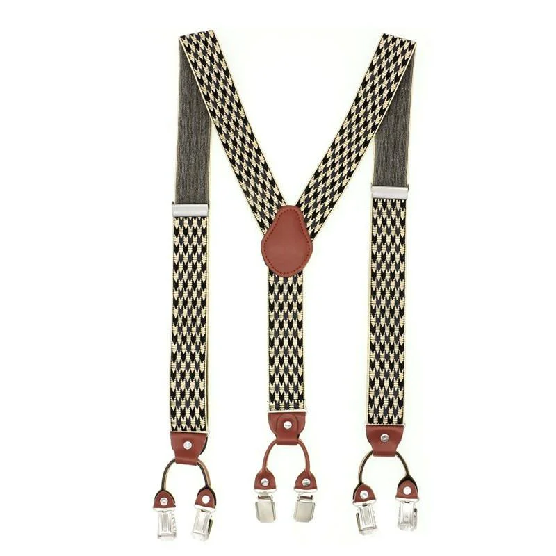 First-Class Giordano Patterned Retro Leather 6 Clip Business Suspenders 35 mm Dependable