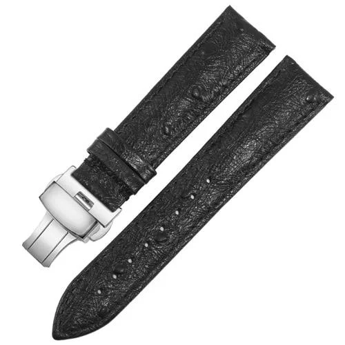 Traditional Iris Ostrich Pattern Leather Watch Strap With Deployant Clasp Minimalist
