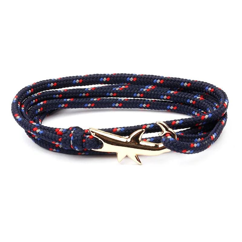 Refined Golden Shark Nautical Rope Bracelet Functional