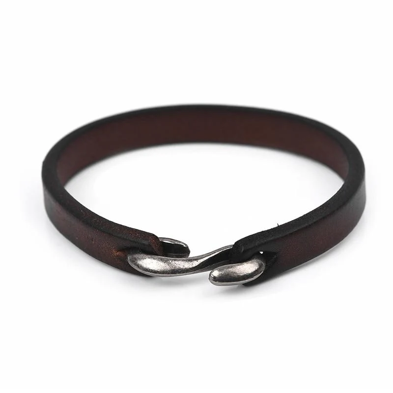 High-End Jacob Silver-Tone Hook Leather Bracelet Versatile