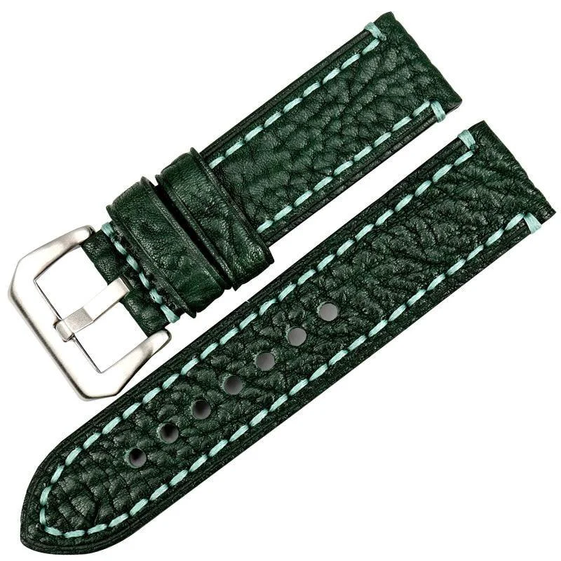 User-Friendly Cedric Correa de reloj de piel italiana cosida con hebilla hebijón plateada Secure